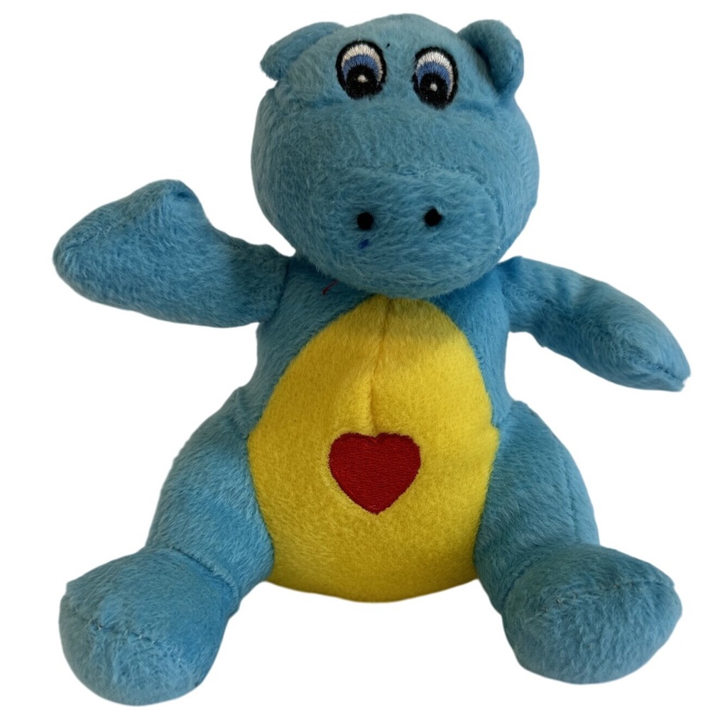 Blue Dino Dinosaur‎ Plush Stuffed Animal Yellow Belly Red Heart